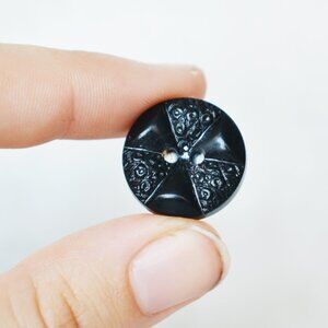 Black Geometric Art Deco Button Pin